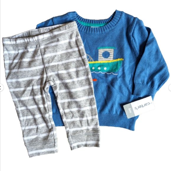 NWT Carter's Baby Boys 2-PC Knit Pullover Sweater & Pant Set Blue Cardig… - Picture 1 of 8